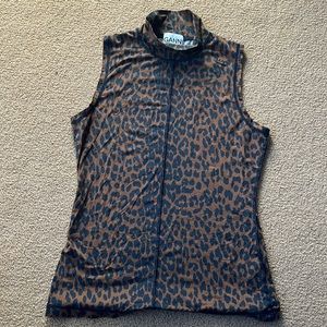 Ganni Signature Leopard sprint Sleeveless Mockneck Tank